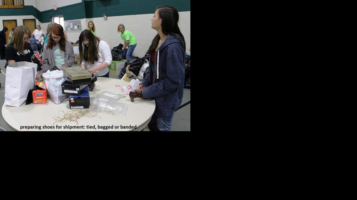
Youth in the York-Clover United Methodist Church Cluster collected and packaged 3,500 pairs of shoes for Shoes4Water March 22 at Trinity United Methodist Church, York.
