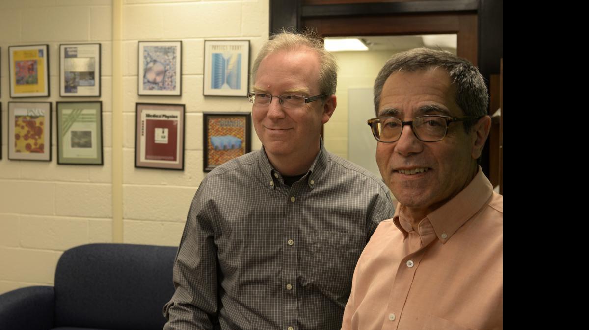 
University of Pennsylvania physicists Charles Kane, left, and Eugene Mele pose in their office in Philadelphia. They’ve introduced a new class of materials known as topological insulators that in addition to allowing the production of electronic devices with better efficiency (and less heat in your laptop computer), also are expected to be useful in the creation of superfast “quantum” computers.
