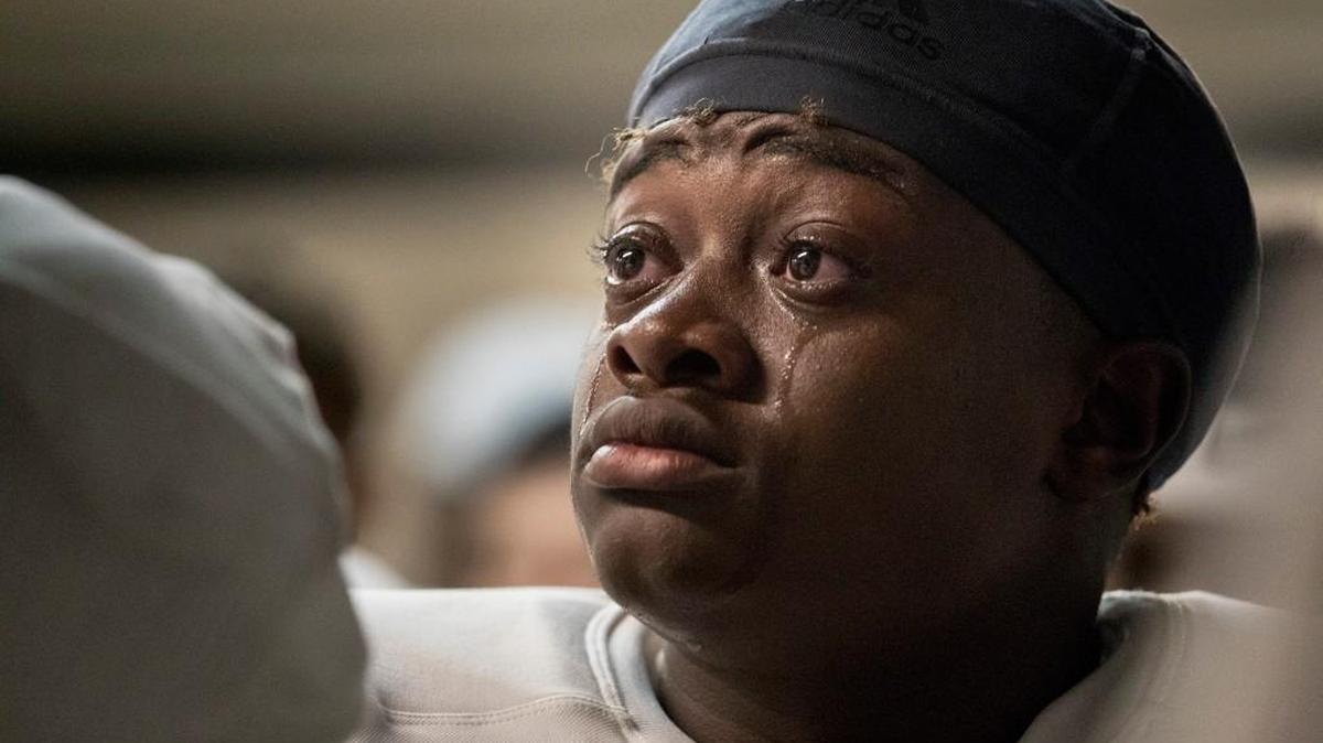 Tears stream down Vidal Allen’s cheeks as remembrances of his younger brother Jordan Edwards are spoken and prayers are offered in the visitors locker room before the Mesquite High School football season opener against Lake Highland in Dallas. The team has dedicated their season to the memory of slain teammate Jordan Edwards.