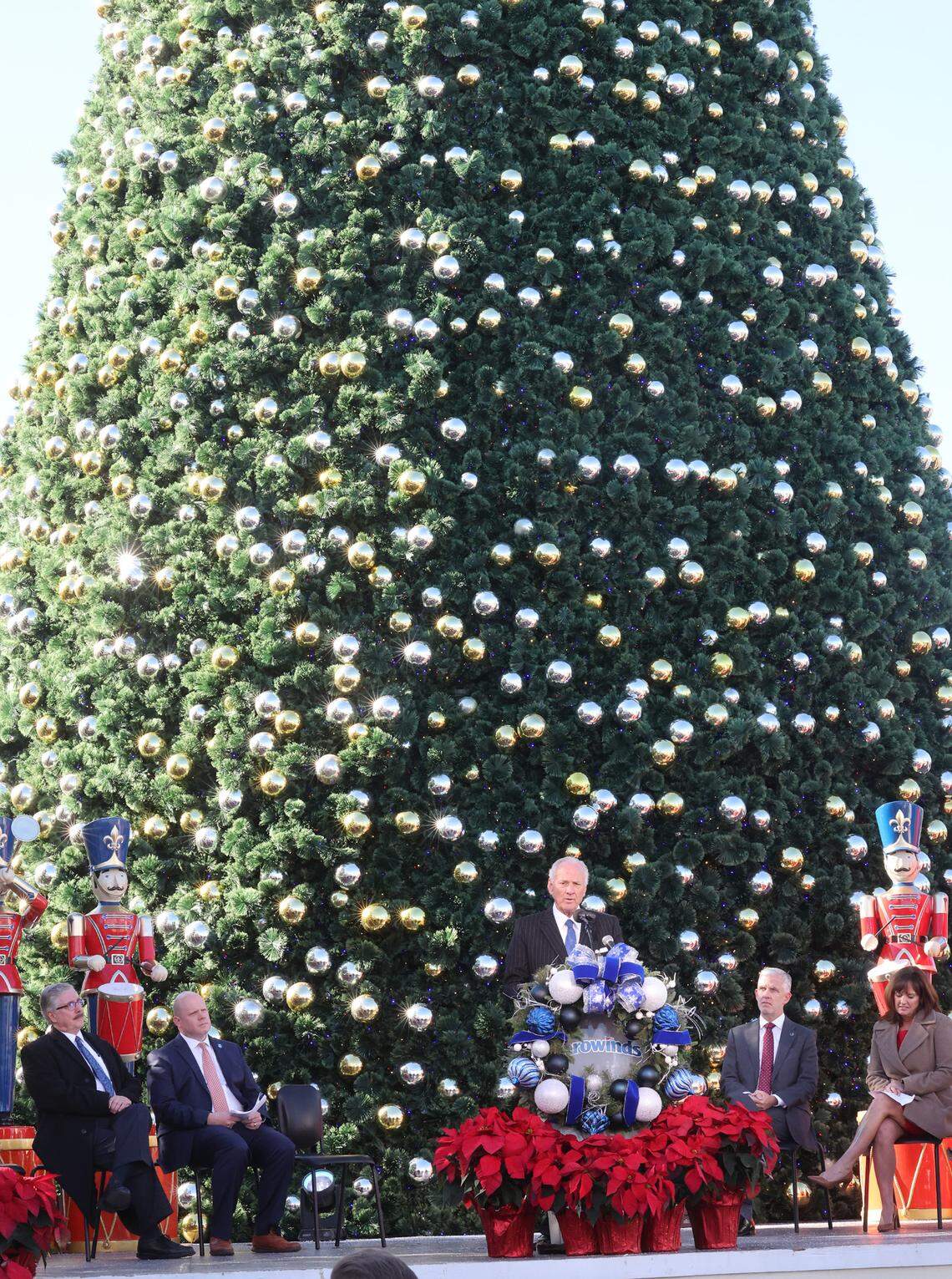 S.C. Gov. Henry McMaster talks to a crowd Thursday about road improvements near Carowinds. He wants $2 million from the legislature to study how to fix Exit 90.