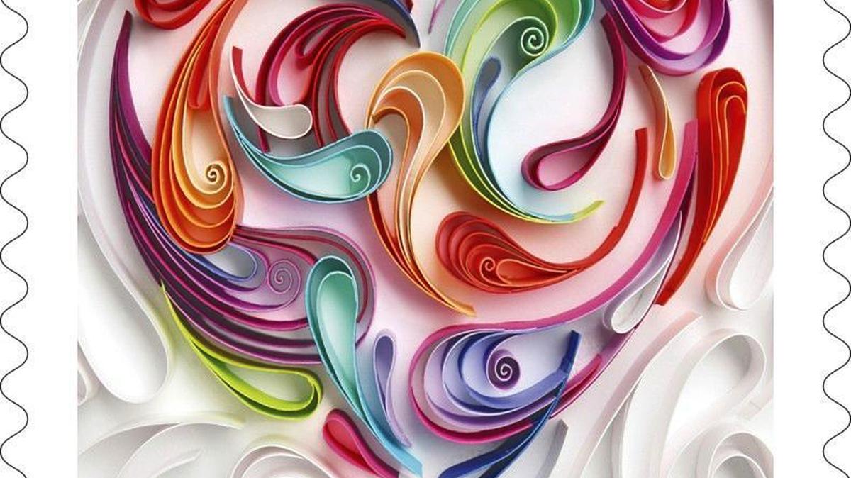 The 2016 “Love” stamp, created by quilling artist Yulia Broadskaya.