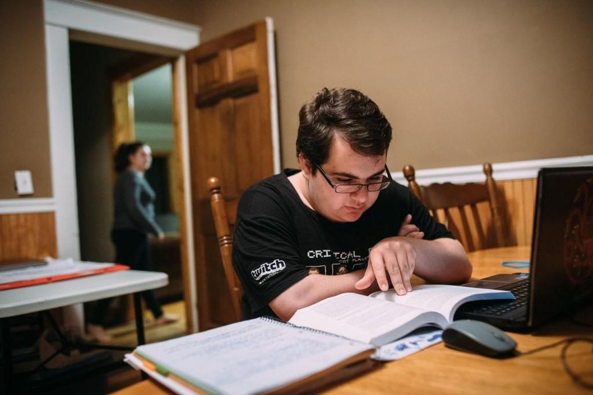 Cory Muraglio studies for a psychology test at his home in West Islip, Long Island. Cory took part in a minocycline trial at Columbia University to help his OCD.