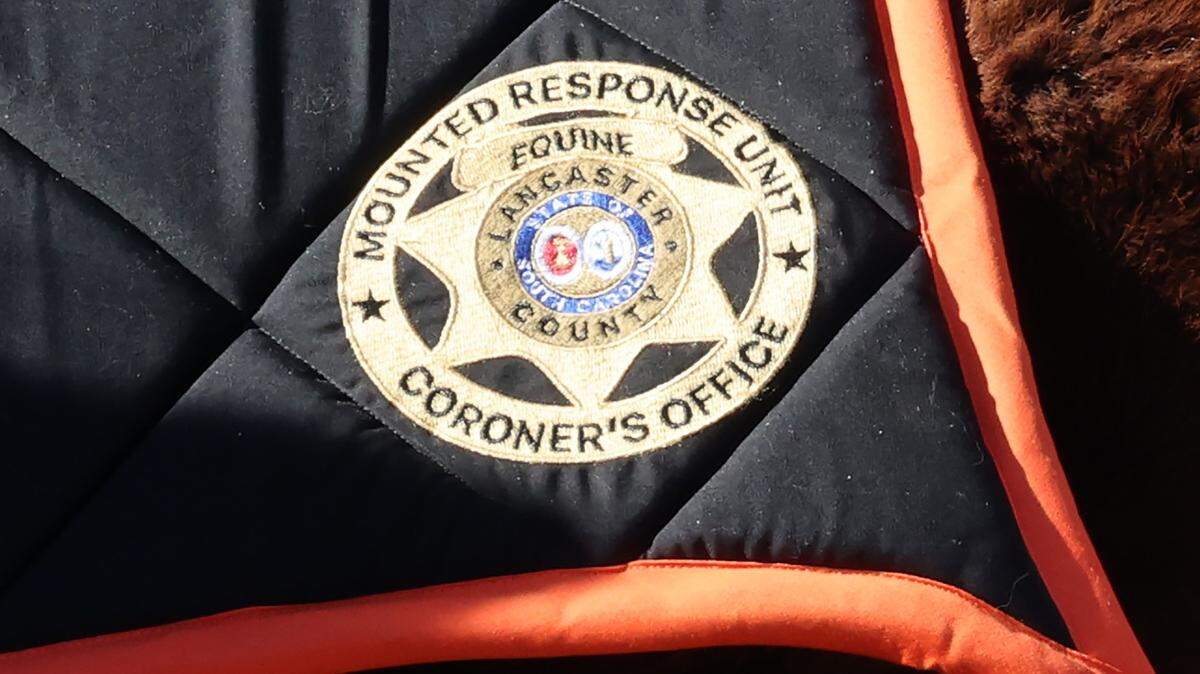 A patch identifying a horse as part of the Lancaster County Coroner’s Office Mounted Response Unit 