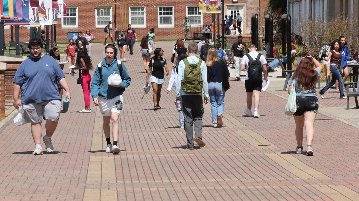 Winthrop University students walk on campus Tuesday in Rock Hill.