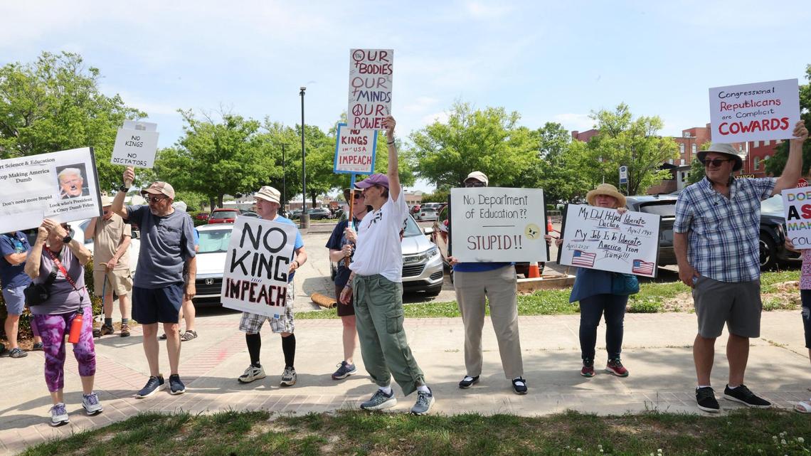 “No Kings” protests are scheduled Saturday and Monday in Rock Hill. One is anti-Trump and another appears to be targeted toward Republican Rep. Ralph Norman. In this April file photo, anti-Trump protesters gather in downtown Rock Hill.