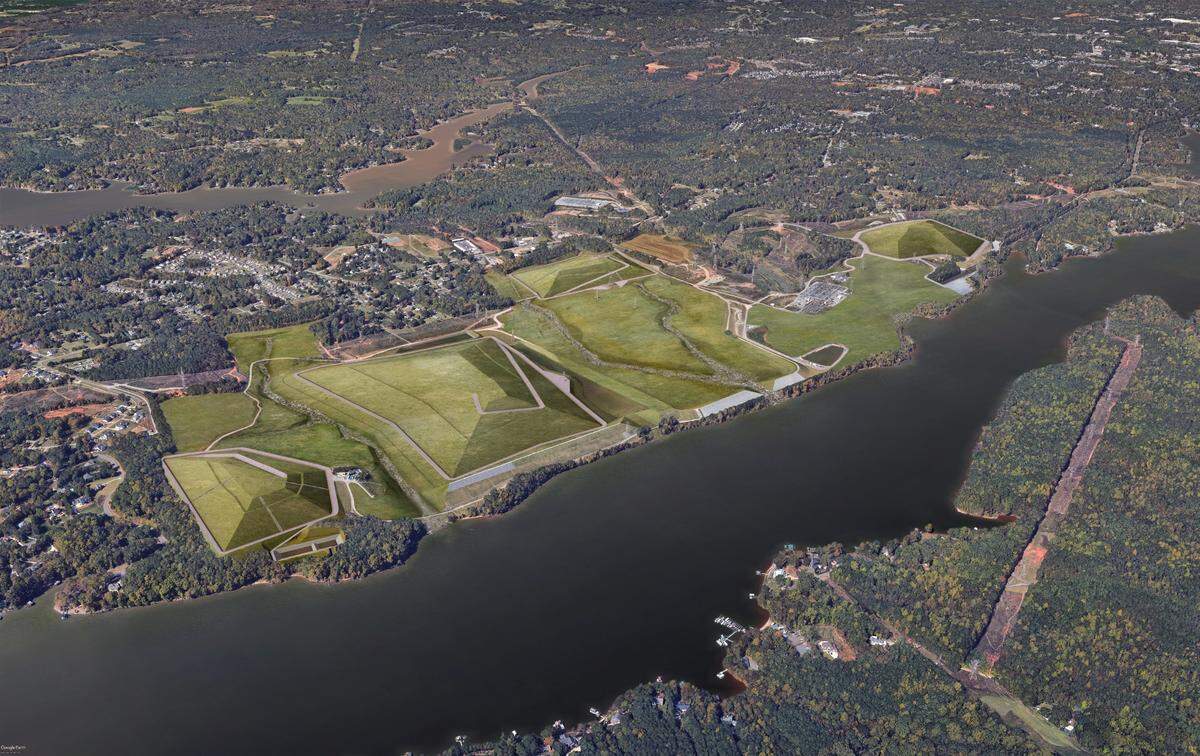 This rendering shows how the Allen Steam Station site on Lake Wylie will look after coal ash is buried and the coal power plant is torn down.