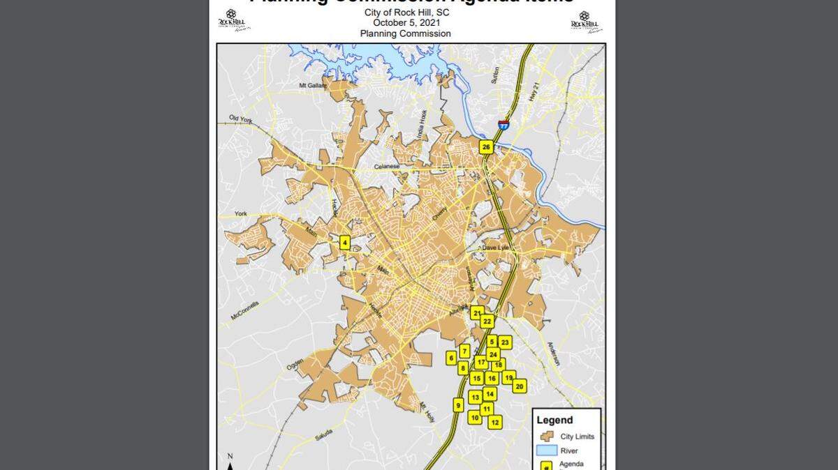 A map of items in front of the city planning commission shows a concentration of southside development projects.