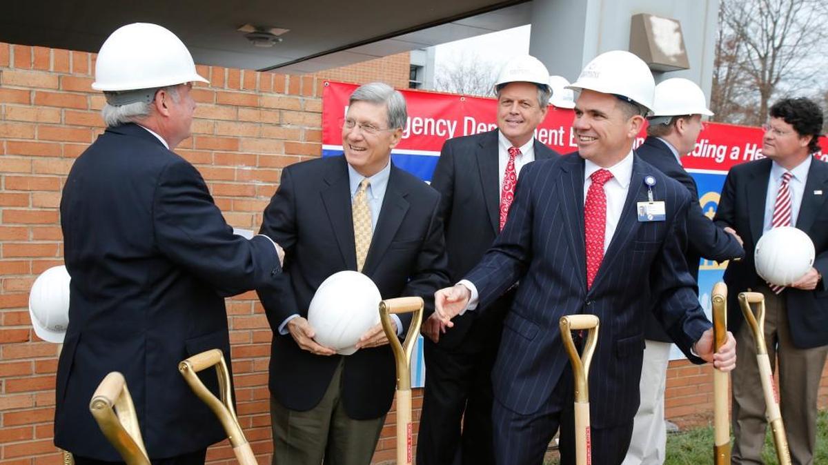 CEO Bill Masterton, third from right, at a recent groundbreaking for the $19.9 million expansion of Piedmont Medical Center’s emergency department. Masterton is leaving the Rock Hill hospital for a job in Louisiana.