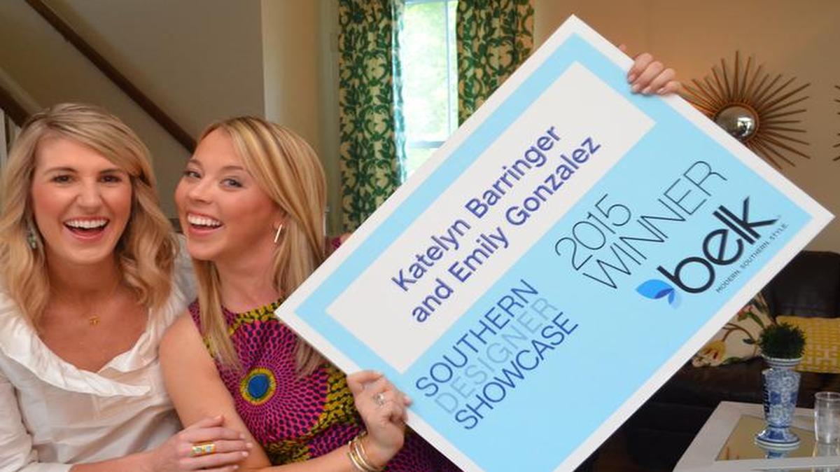 
Emily Gonzalez, left, and Katelyn Barringer, share a laugh. The two recently were among the winners of the Belk Southern Design showcase competition. The two design jewelry. 

