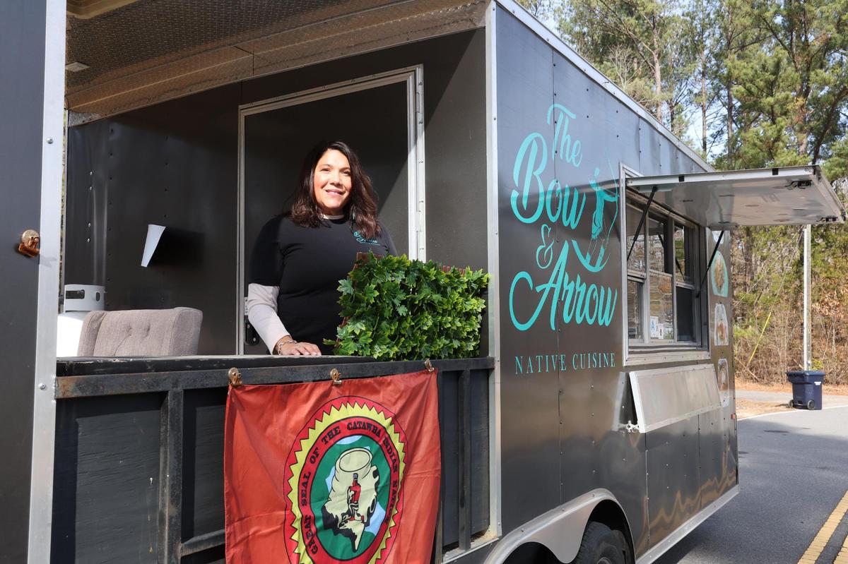 Melissa Harris stands in her family’s food truck The Bow and Arrow at the Catawba Indian Reservation Friday. The truck, also owned by Jason Harris (not shown), offers indigenous food.