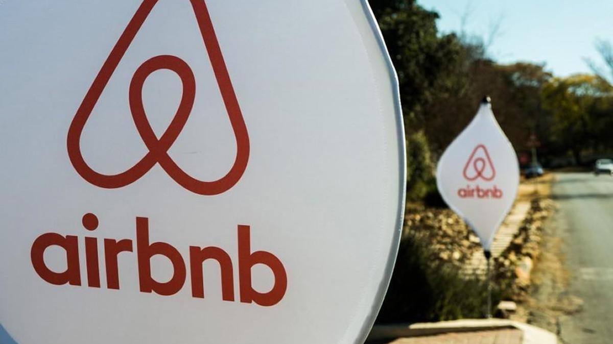 The logos of Airbnb Inc. displayed outside a media event in Johannesburg, South Africa.