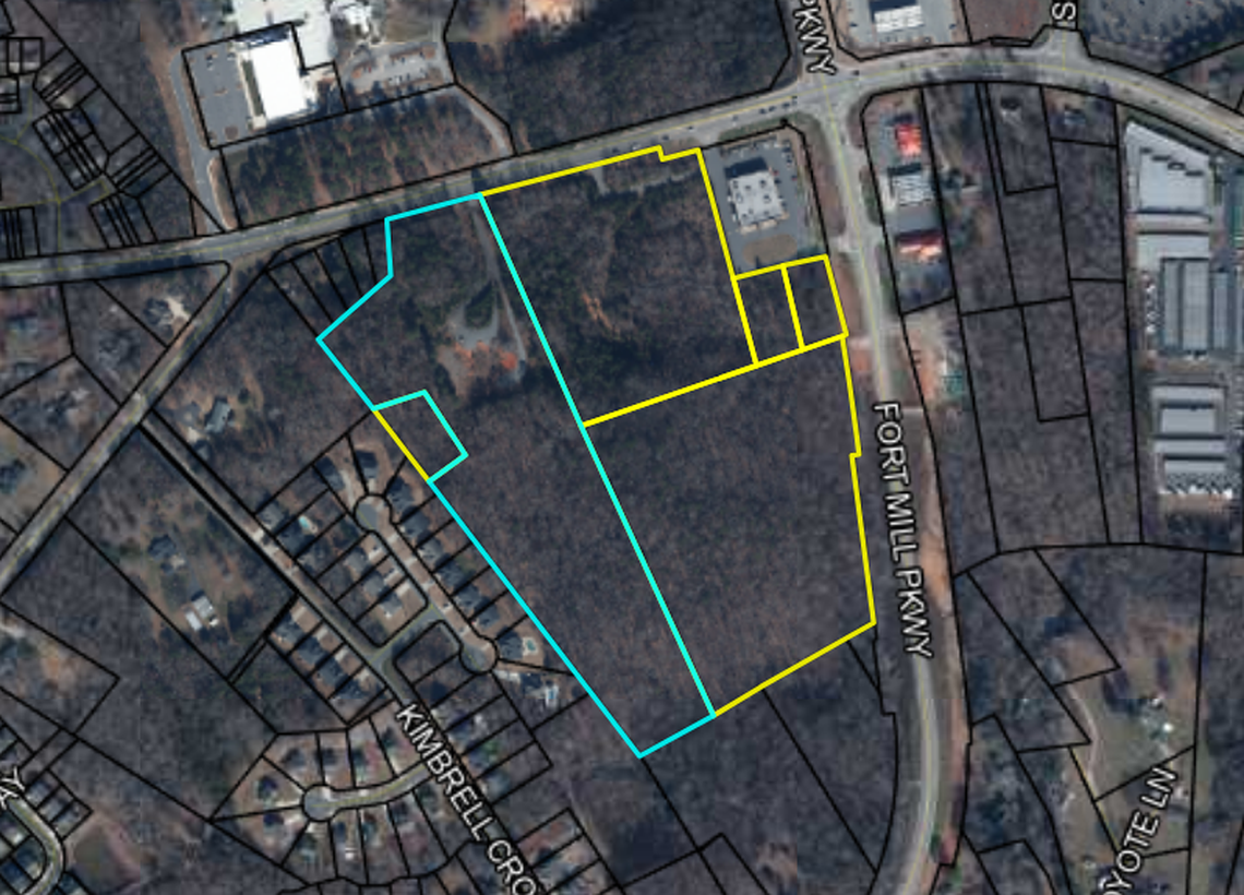 The area in blue and gold shows Charlotte-Mecklenburg Hospital Authority property in Fort Mill. It’s the largest of several Fort Mill sites owned by that group or Atrium Health.