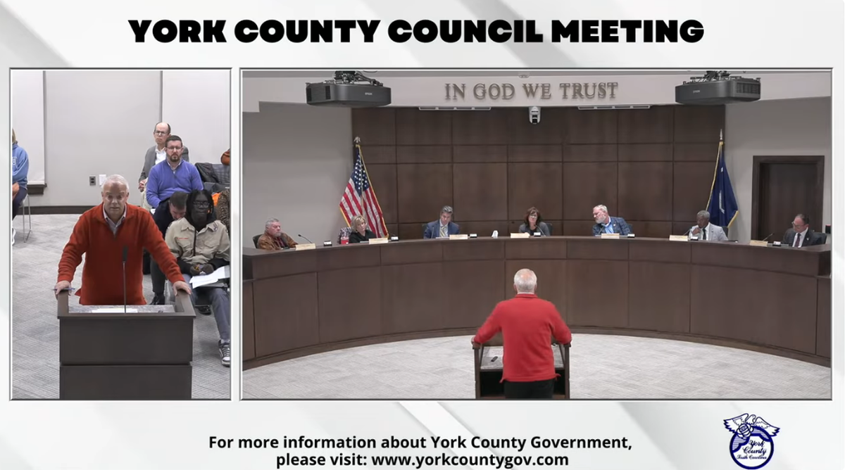 Seth Katz, assistant vice president for real estate with Costco Wholesale, speaks to York County Council on Monday night about the proposed distribution center at Interstate 77 and Porter Road in Rock Hill.