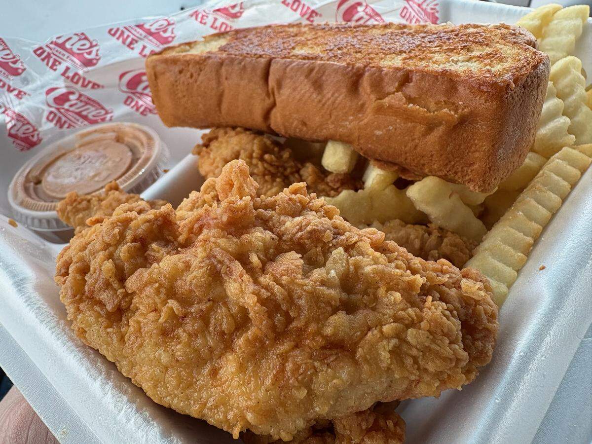 The Box Combo at Raising Cane’s in Rock Hill comes with chicken tenders, fries, Texas toast and a drink.