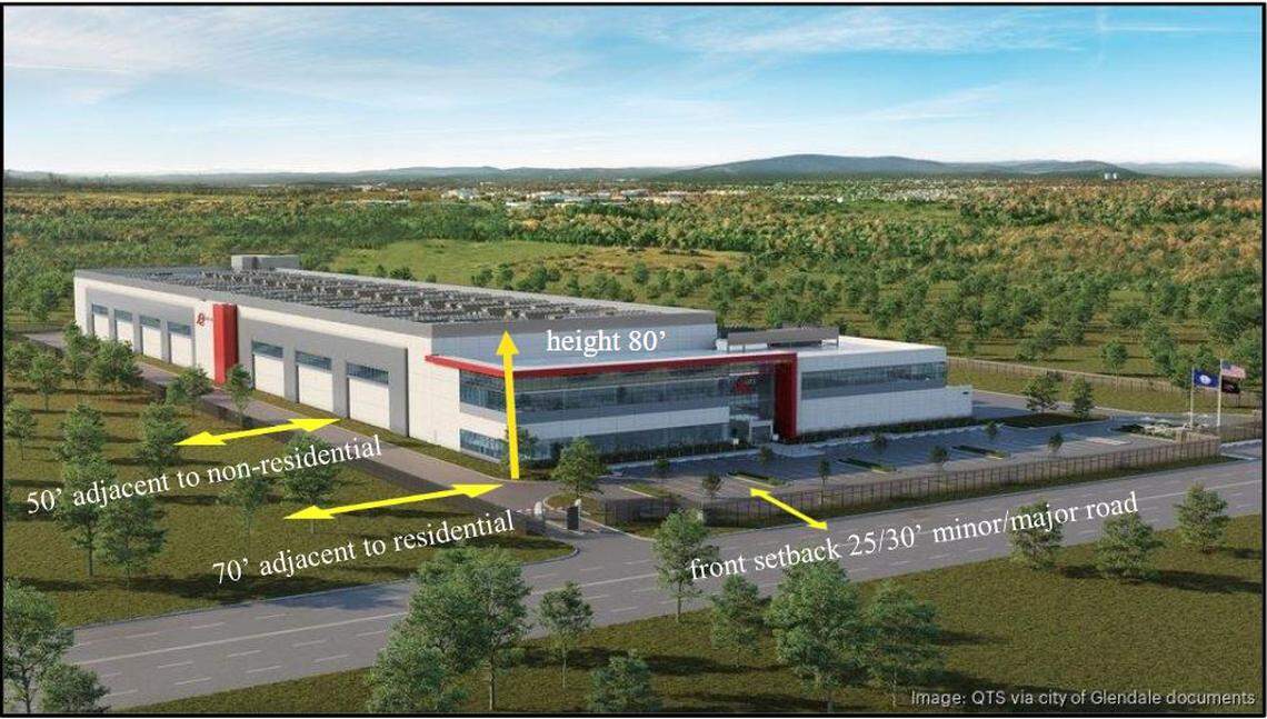 This sketch plan shows a taller layout for a $1 billion QTS data center planned in Lake Wylie, South Carolina. Neighbors had questioned the secrecy behind the plans.