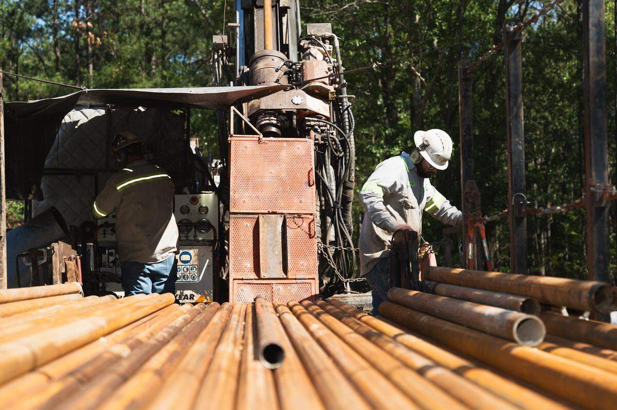 An exploration crew works at a drill site within Haile Gold Mine’s permitted boundary in Kershaw, searching for the next resource. Haile mines gold and silver from rock.