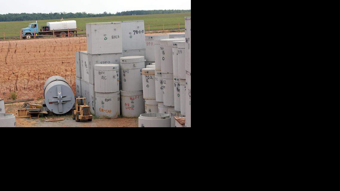 
Low level nuclear waste is stored inside concrete vaults in trenches like this one pictured at Energy Solutions/Chem-Nuclear Barnwell Complex in 2008. 
