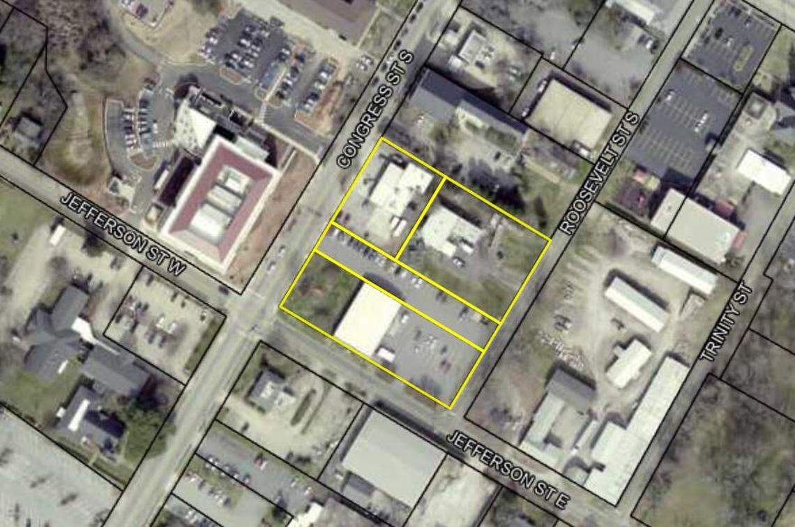 City owned parcels at the corner of Congress and Jefferson streets in York, across from the county government center and shown here in yellow, will become the city’s first downtown hotel.