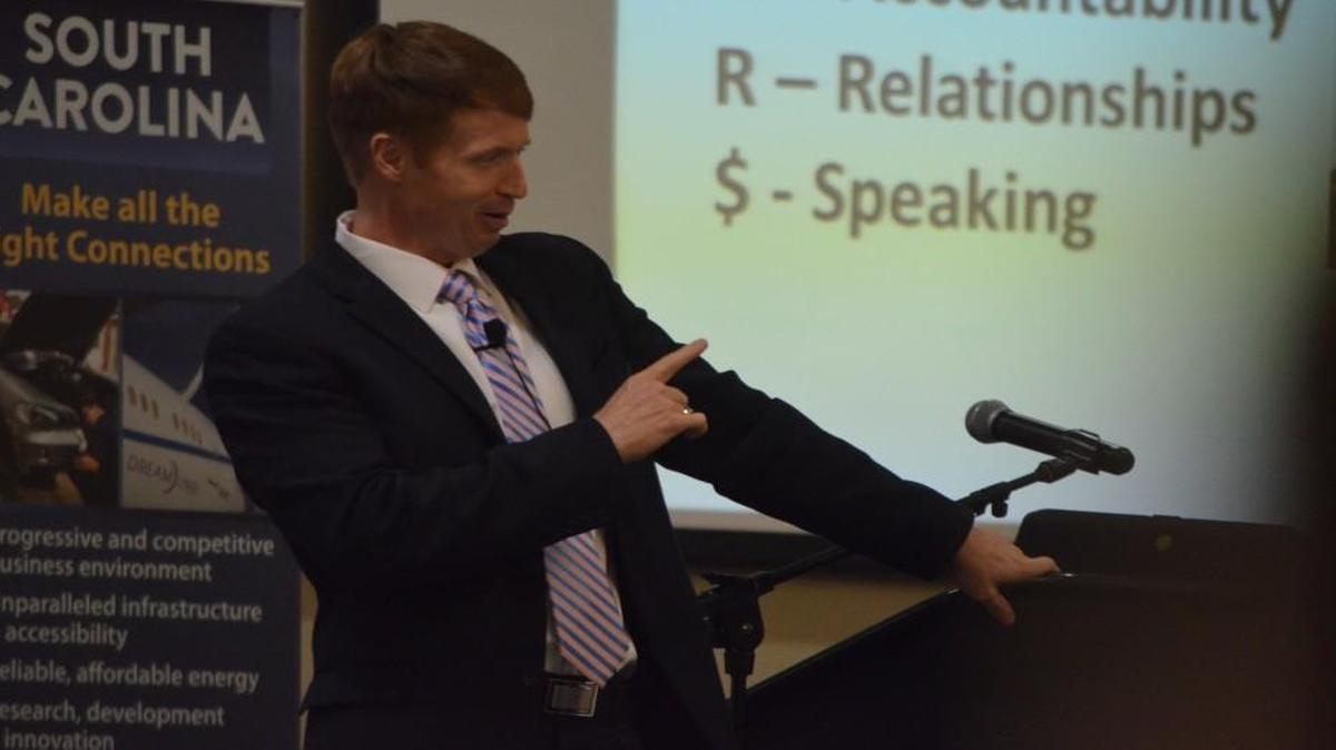 
Brooks Harper, author of “Why Should We Hire You?” explained the importance of “soft skills” to high school students at Thursday’s lunch sponsored by Junior Achievement of Central Carolinas and the S.C. Department of Commerce. 
