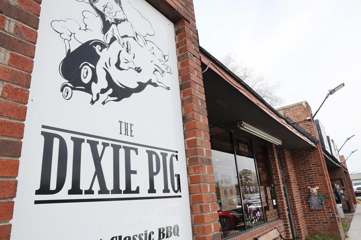 PETA demonstrated with its Hell on Wheels Pig Trucck at The Dixie Pig Restaurant in Rock Hill Thursday.