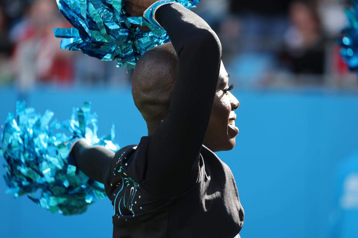 A Panthers cheerleader performs Sunday at Bank of America Stadium in Charlotte, N.C.