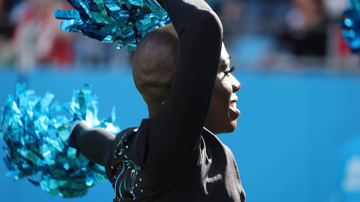 A Panthers cheerleader performs Sunday at Bank of America Stadium in Charlotte, N.C.