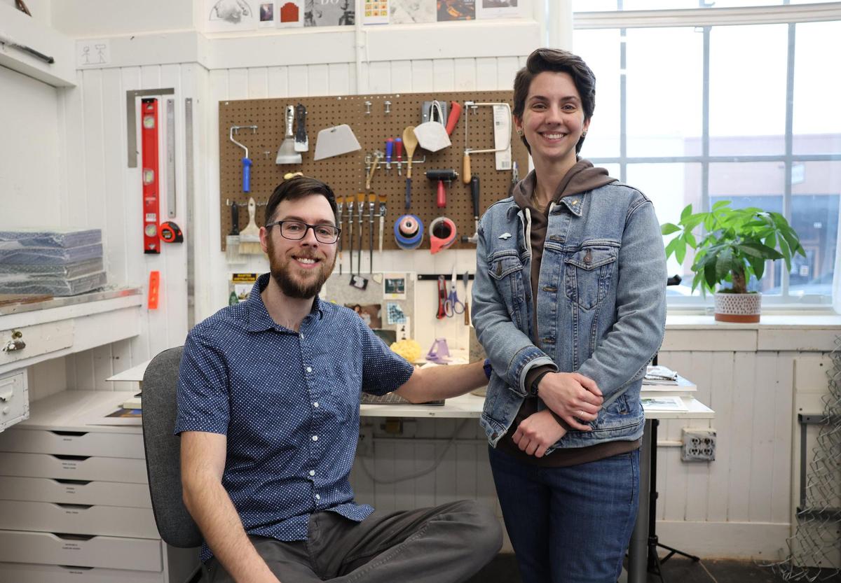 Dylan Bannister, left, and Alexis Howard share studio space at the Tom S. Gettys Center in downtown Rock Hill.