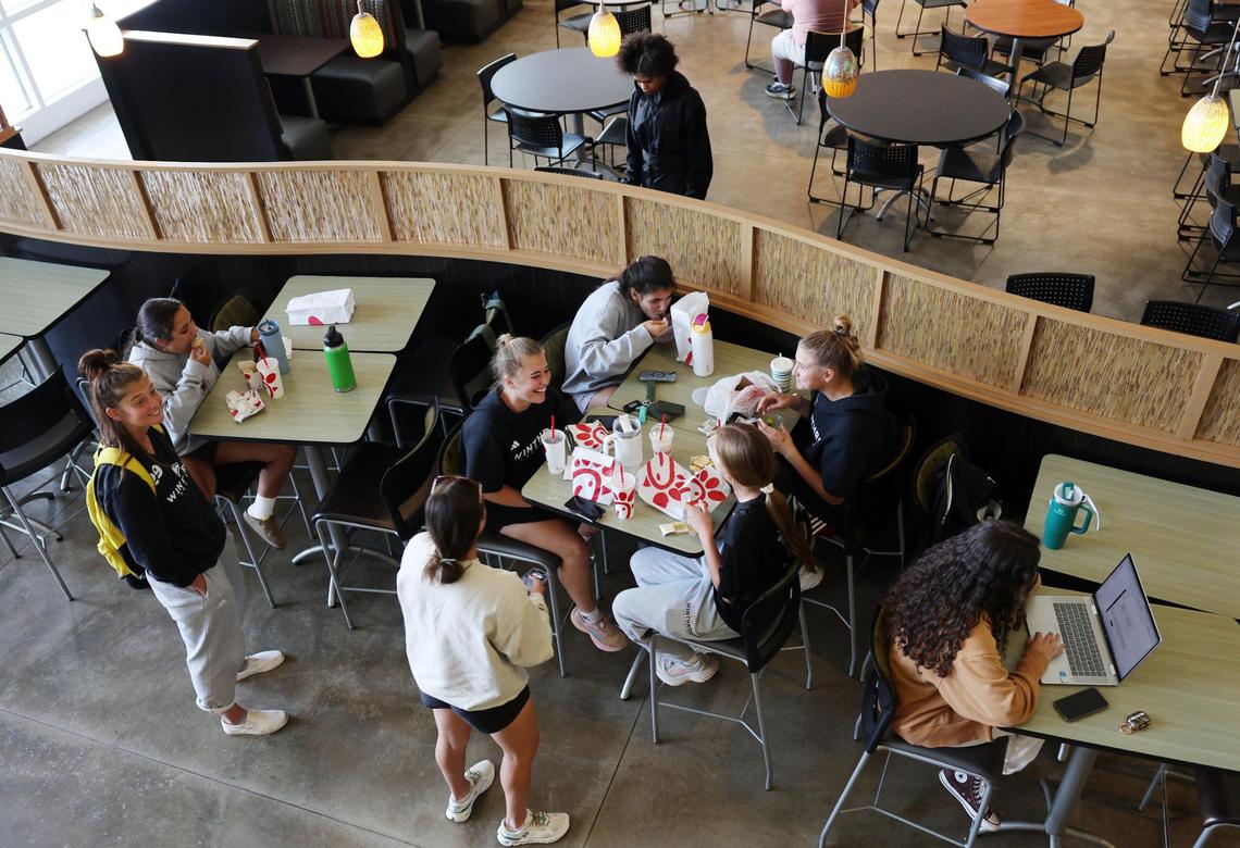 Winthrop University students eat in the food court at the DiGiorgio Campus Center Tuesday.