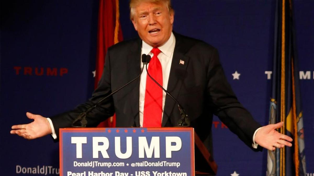Republican presidential candidate Donald Trump speaks during a rally at Patriots Point aboard the aircraft carrier USS Yorktown in Mt. Pleasant.