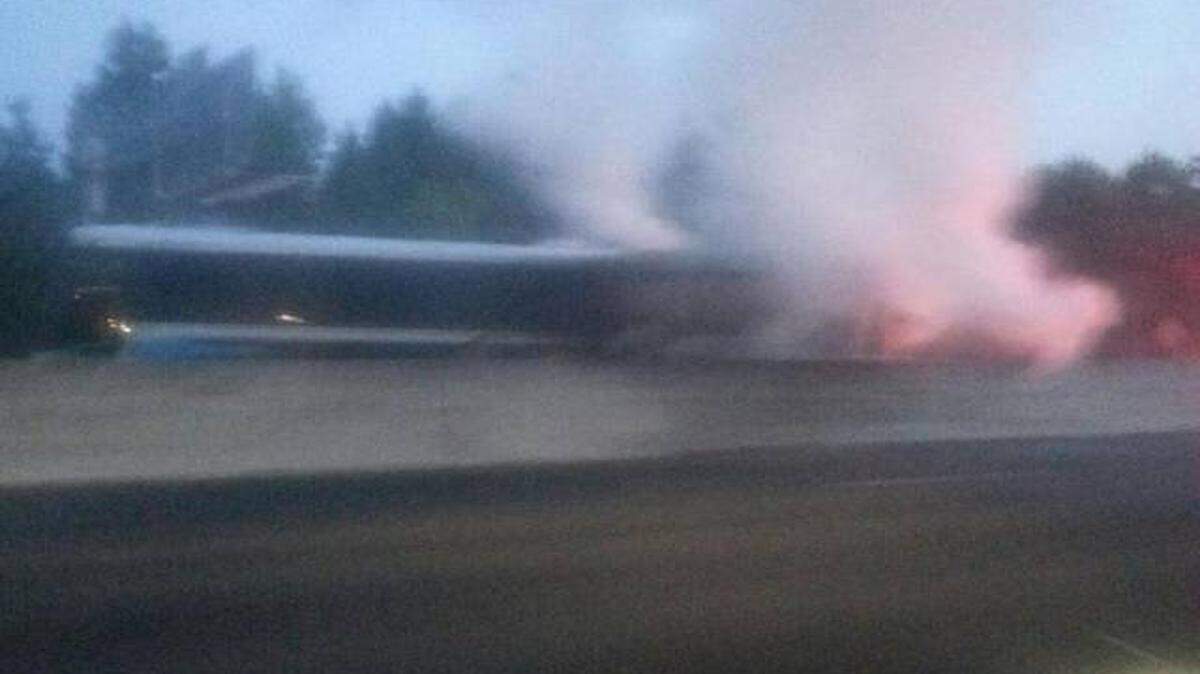 A CATS bus caught on fire early Friday on I-77 southbound near Fort Mill. Photo courtesy of Tim Sherer