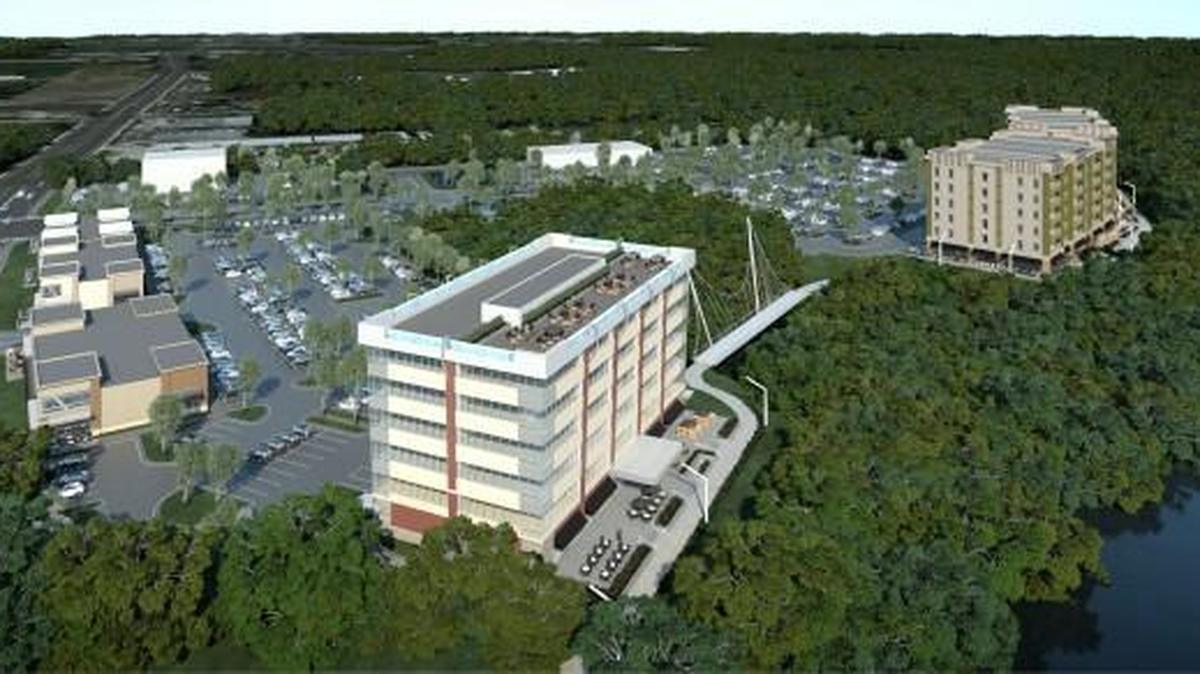 A rendering of what an aerial view of the planned Riverside on the Catawba development may look like.