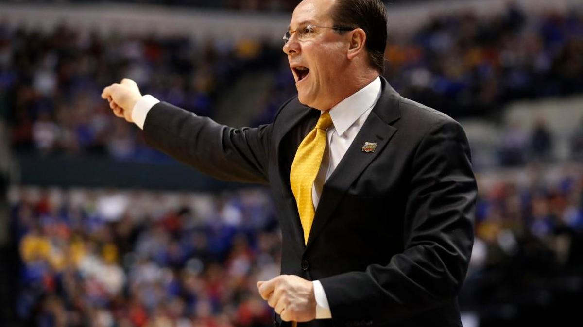 Wichita State head coach Gregg Marshall, a former Winthrop University coach, yells from the sidelines.