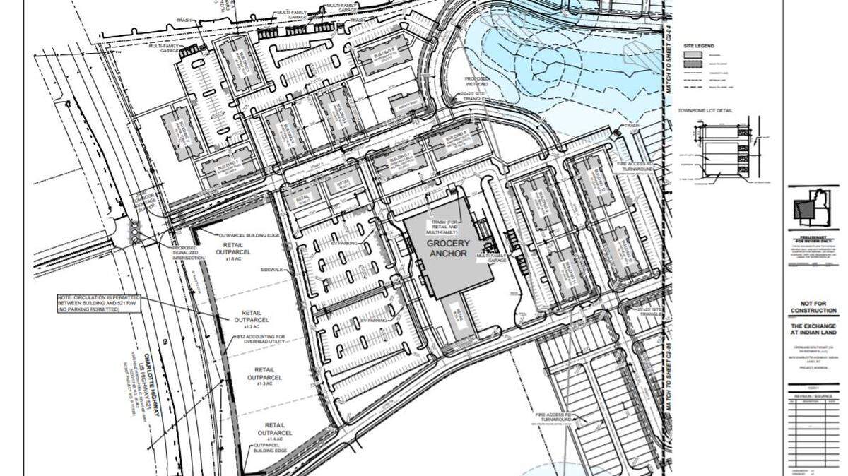 Apartments, townhomes and a grocery store are planned at The Exchange in Indian Land.