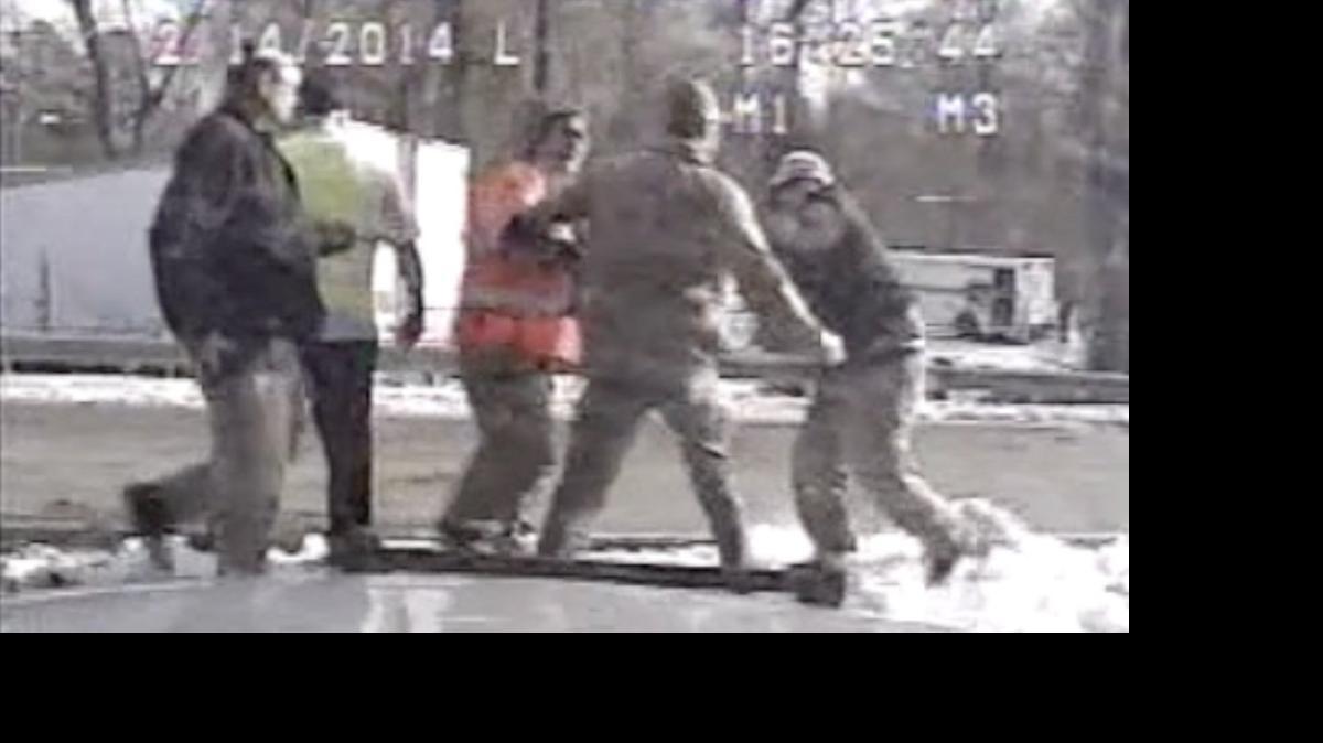 
A Highway patrol dashboard camera captured the scuffle between two volunteer West Chester firefighters and Chester County sheriff’s deputies on Feb. 14, 2014.
