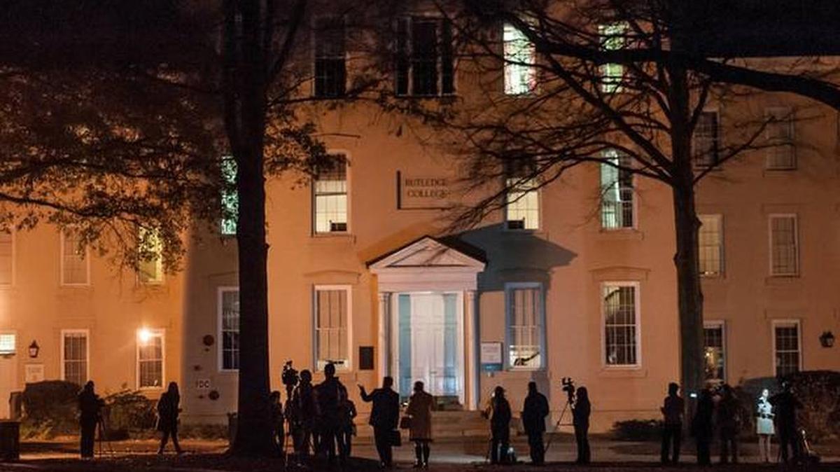 University family members gather outside Rutledge Chapel on USC’s Horseshoe Feb. 5, 2015.