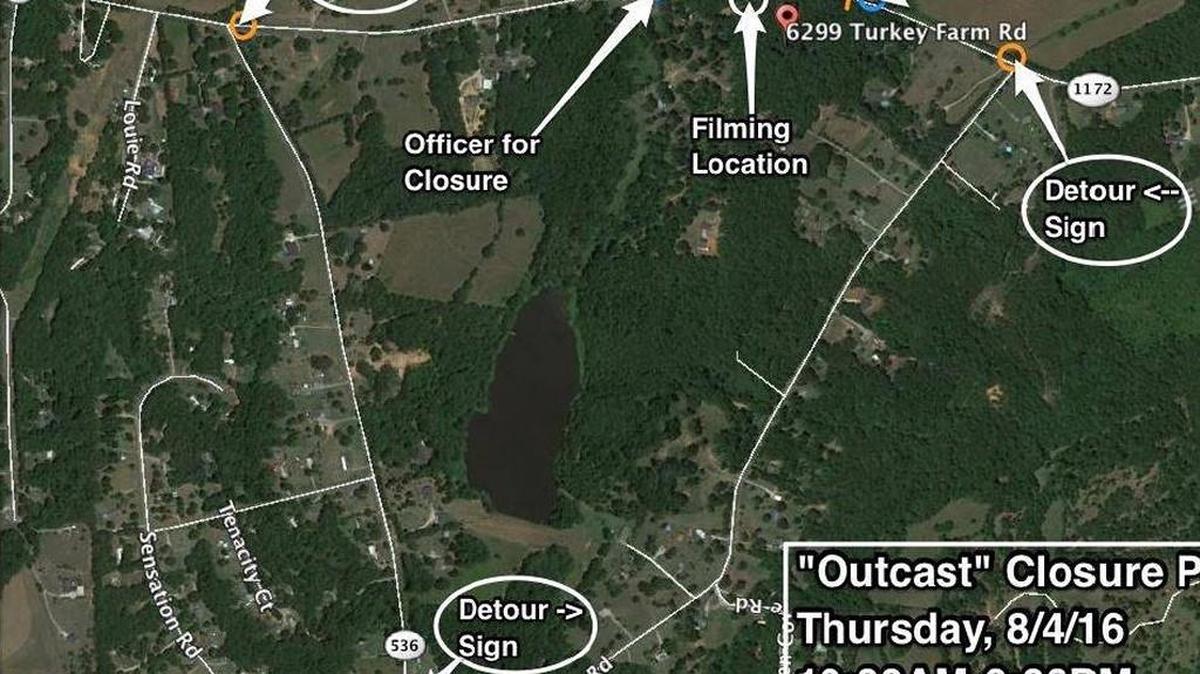 A portion of Turkey Farm Road will be closed until 6 p.m. Thursday for filming of “Outcast.”