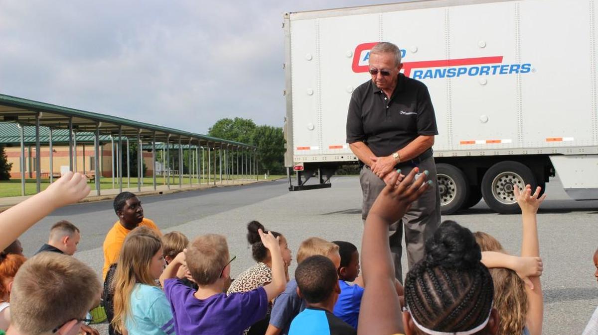 Outstanding Trucker Buddy Award winner and truck driver Gary Killian met with students at Cotton Belt Elementary School on May 18.