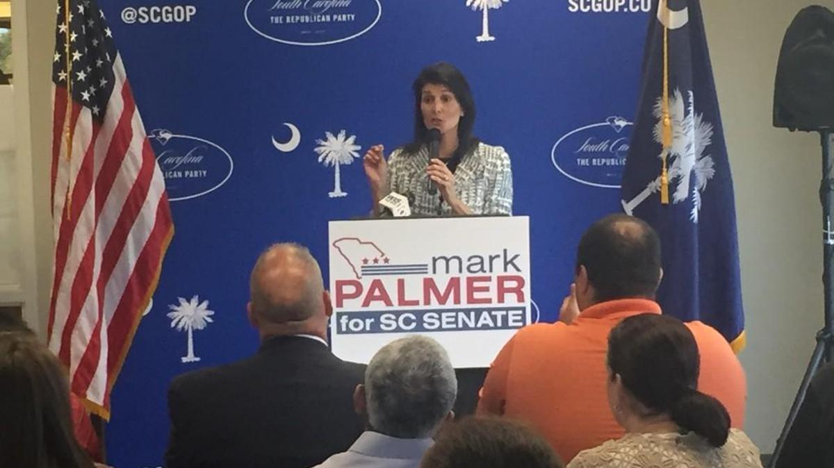 S.C. Gov. Nikki Haley speaks at an endorsement speech for state Senate candidate Mark Palmer Thursday afternoon at the Richburg Volunteer Fire Station in Richburg.