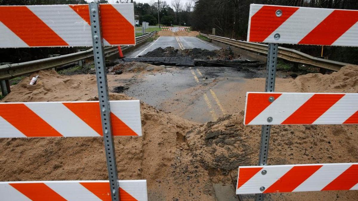 The washed out bridge on Red River Road, over Manchester Creek between Cherry Road and Dave Lyle Boulevard.