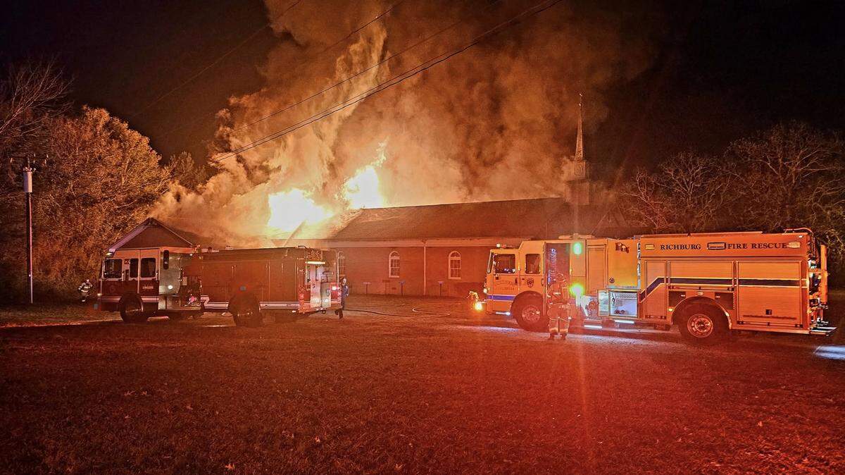 A fire Dec. 5, 2024 at Mount Zion AME Zion Church in Chester County, South Carolina.