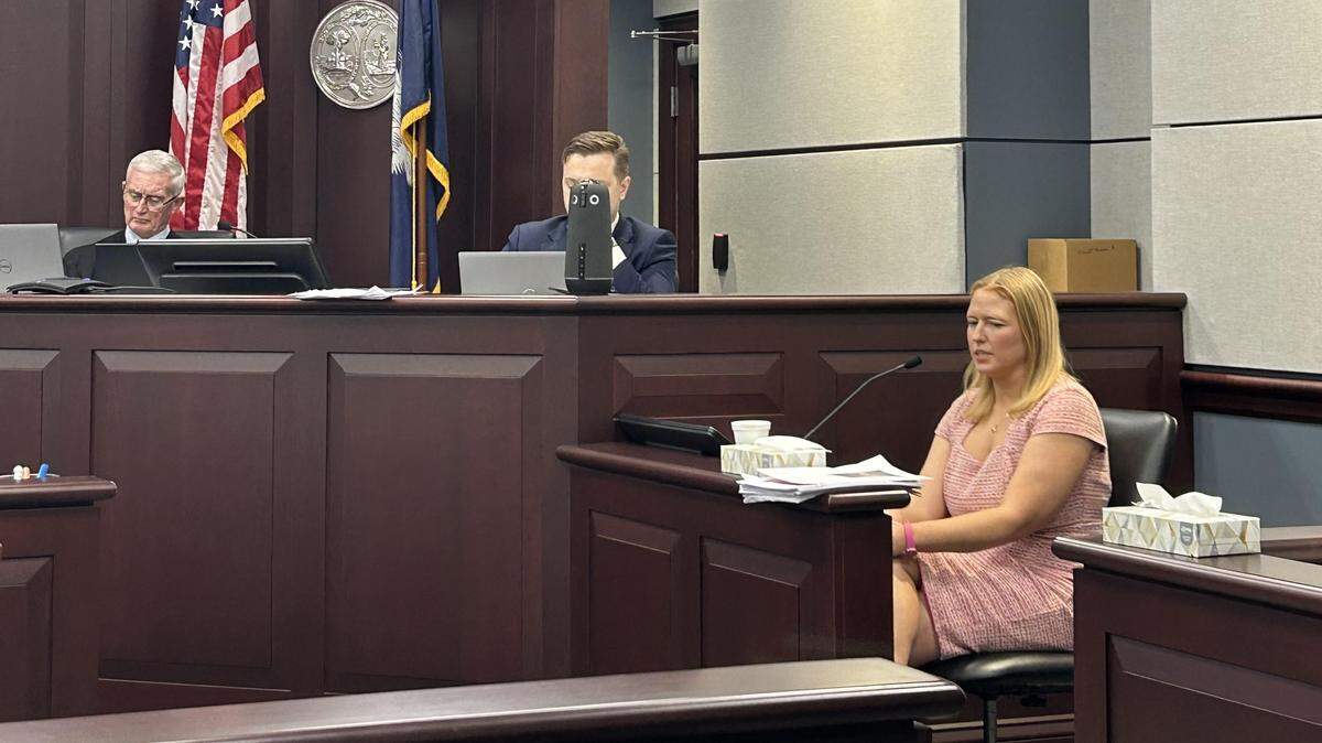 Mandy Matney testifies in York County court on May 15, 2026, in front of Judge R. Keith Kelly.