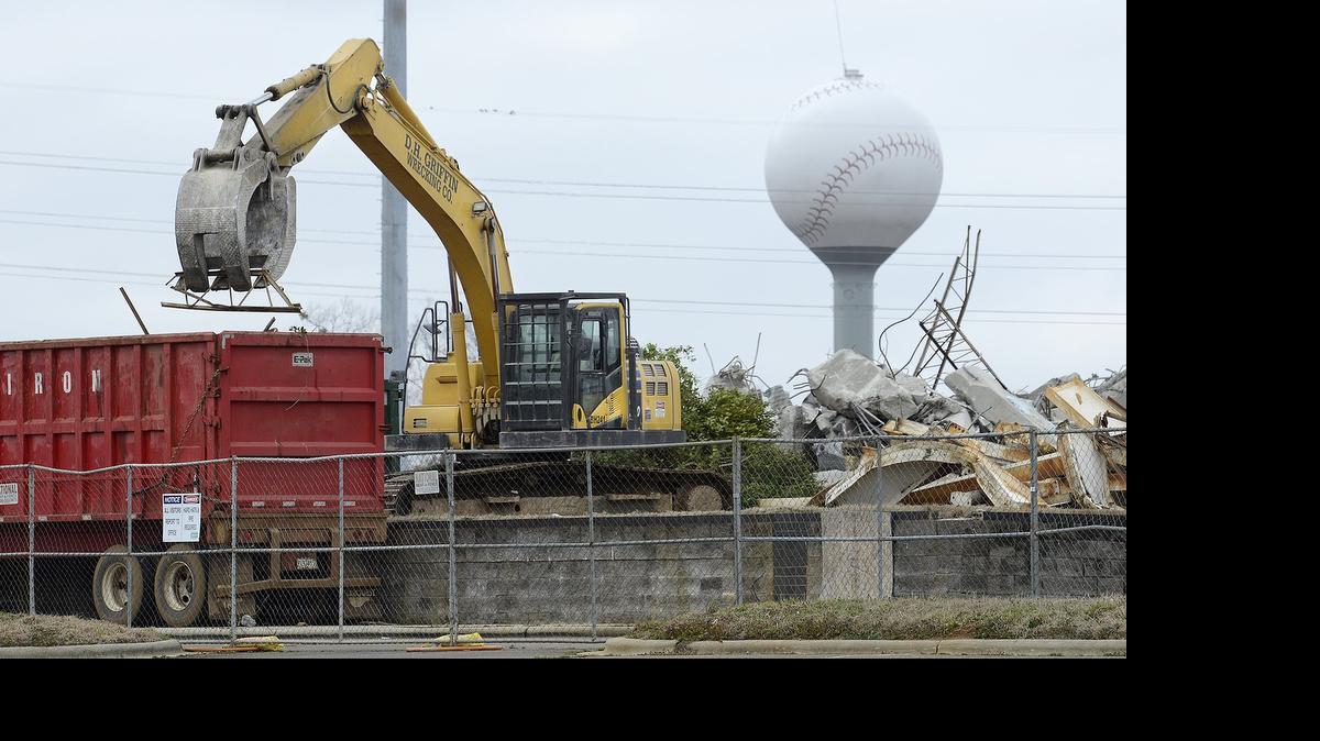 
 Demolition continues on the former Charlotte Knights stadium site. Charlotte-based fashion retailer Cato said it plans to build a distribution center in the 32-acre space, as well as possibly a mixed-use development that could include hotels, restaurants and housing. 
