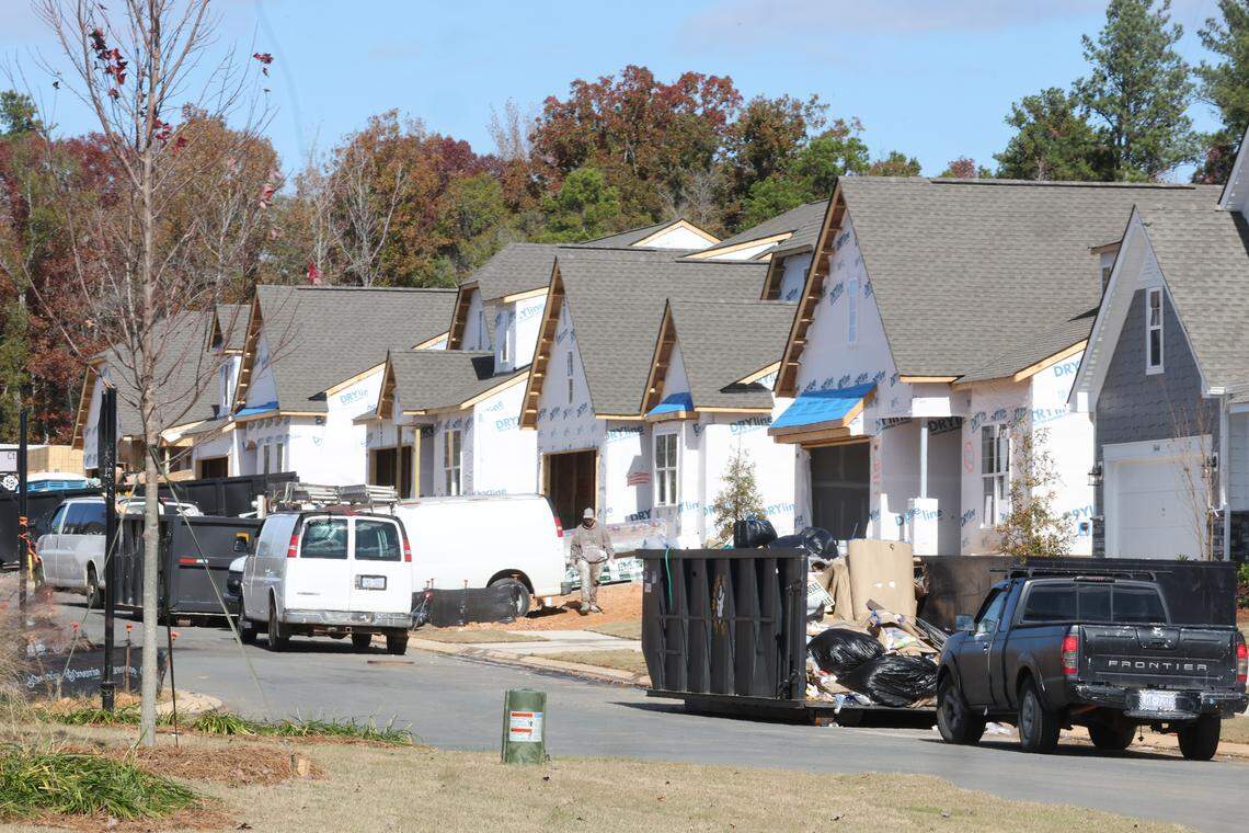A row of homes under construction in the Roselyn community in Lancaster County. Roselyn is part of a growing number of new subdivisions south of the Lancaster County panhandle.