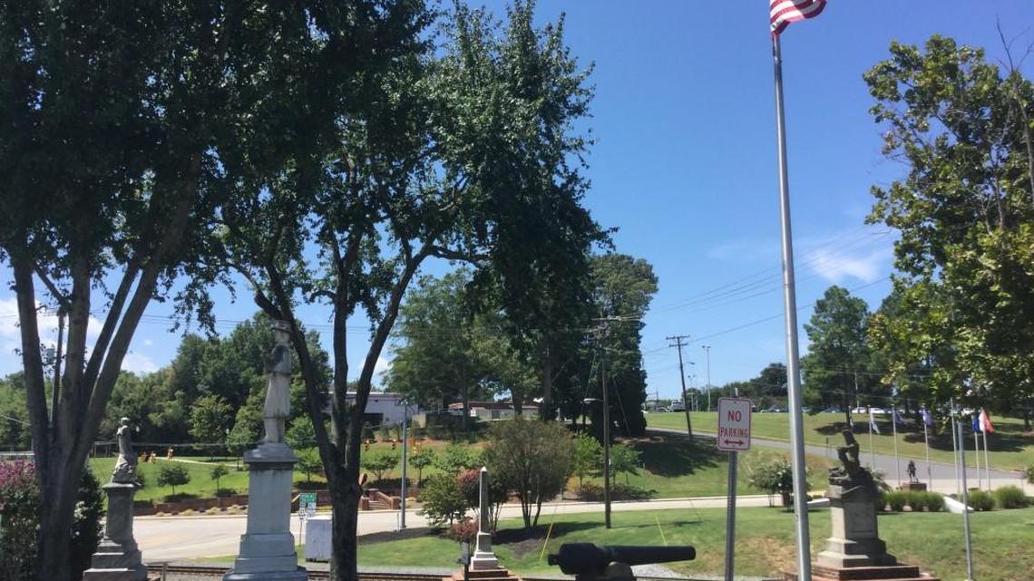 The four Confederate monuments in Confederate Park in Fort Mill.