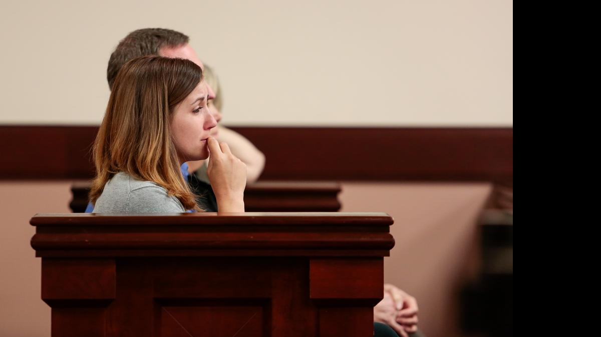
Megan Green tears up during testimony at a coroners inquest into the cause of death of her son, Daxton Lee Green, a newborn who died Jan. 20 after being taken from Carolina Community Maternity Center shortly after birth to a Charlotte area hospital.

