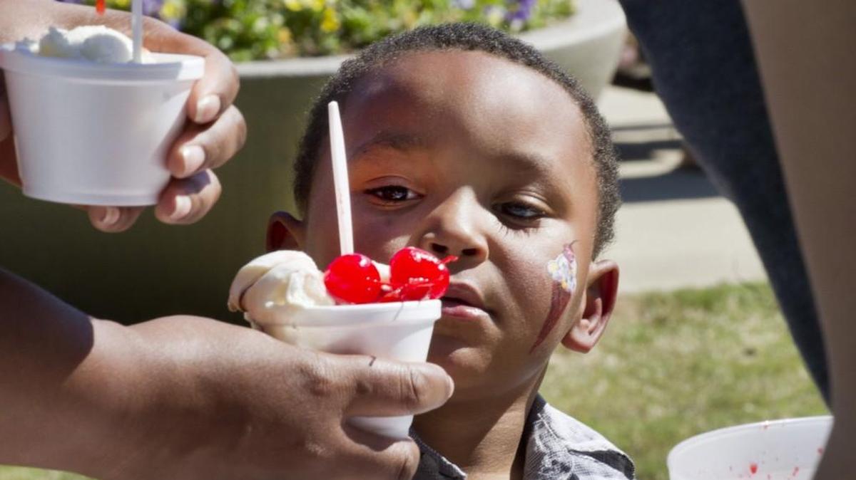 Ayaan Johnson, 4, watches as his ice cream is made at the Come-See-Me Sundaes with Glen & Mother Goose at Glencairn Garden in this file photo.