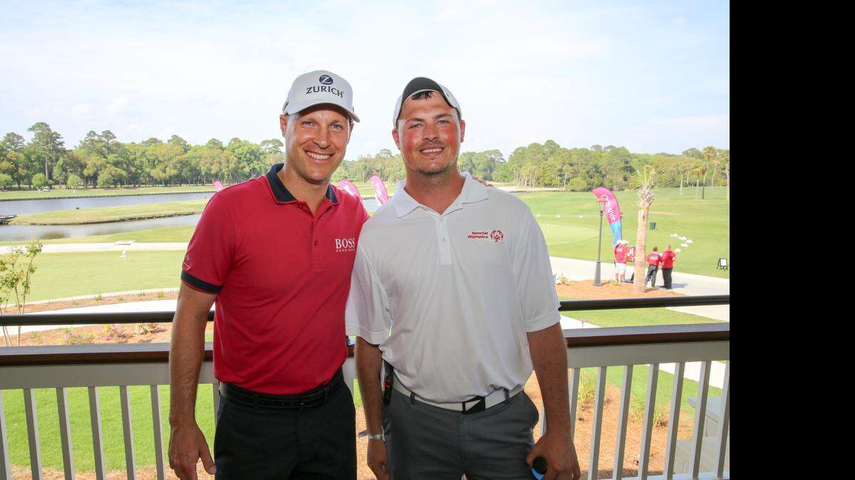 
Scott Rohrer, right, of Lake Wylie with PGA Pro Ben Crane during the April 14 Bank of America Special Olympics Golf Experience at Plantation Golf Club at Sea Pines Resort in Hilton Head. 
