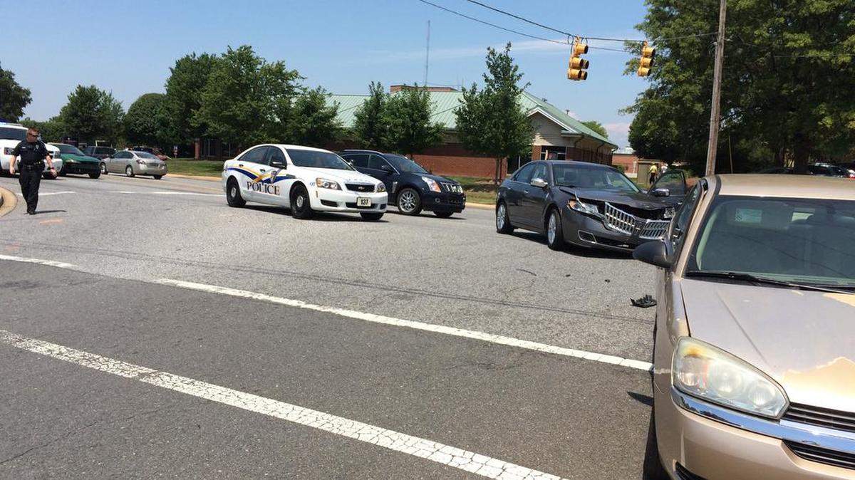 
Rock Hill Police on scene of the two-car accident on Constitution Boulevard on Monday afternoon. 
