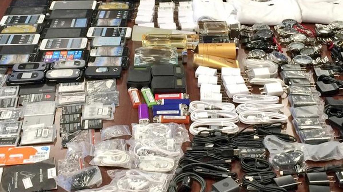 Cell phones that were seized in a single raid from the Lee Correctional Institution.