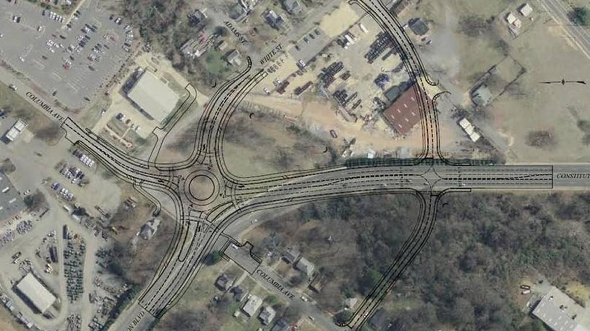 A Rock Hill city sketch of where the new roundabout connecting Constitution Boulevard and White Street will be placed. Construction on the $4.1 million project began in November.